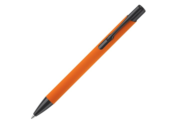 Stylo bille publicitaire dans tube métal Orange et Noir